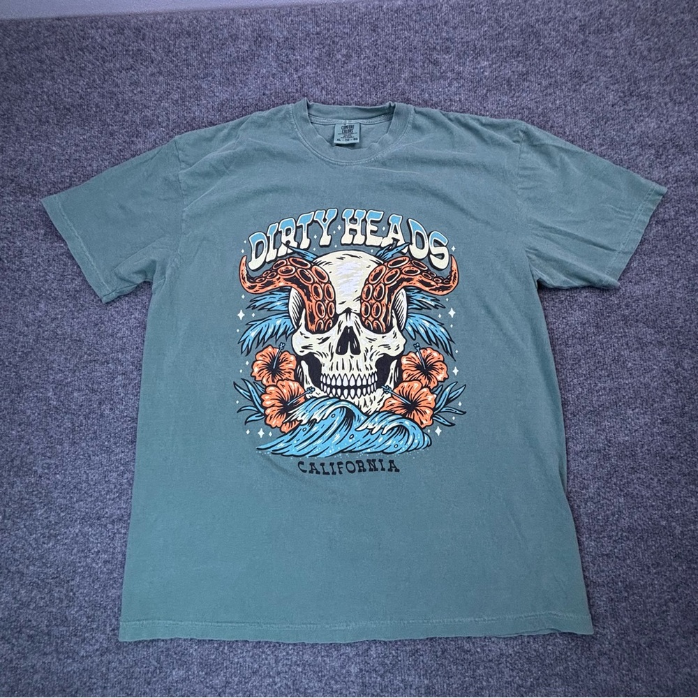 Dirty Heads T-Shirt XL Comfort Colors Sage Green Skull Octopus California Reggae - Picture 2 of 10